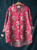 Harper | Women's Relaxed-Fit Floral Ruffle-Trim Linen Button-Down