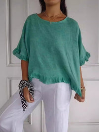 Scarlett | Women's Relaxed-Fit Frayed-Hem Linen-Look Short-Sleeve Green