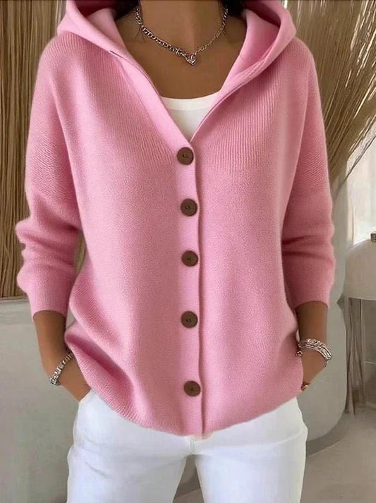 Mia | Women's Relaxed-Fit Hooded Button-Front Knit Cardigan Pink