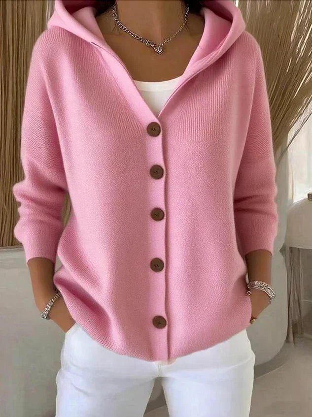 Mia | Women's Relaxed-Fit Hooded Button-Front Knit Cardigan Pink