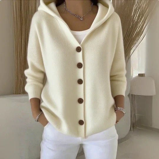 Mia | Women's Relaxed-Fit Hooded Button-Front Knit Cardigan Beige