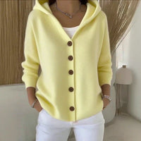 Mia | Women's Relaxed-Fit Hooded Button-Front Knit Cardigan Yellow