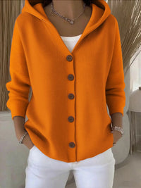 Mia | Women's Relaxed-Fit Hooded Button-Front Knit Cardigan Orange