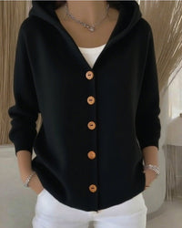 Mia | Women's Relaxed-Fit Hooded Button-Front Knit Cardigan Black