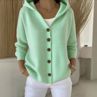 Mia | Women's Relaxed-Fit Hooded Button-Front Knit Cardigan Green