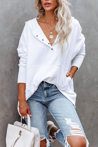 Emma | Women's Relaxed-Fit Hooded Drawstring Pullover Tunic Sweatshirt White