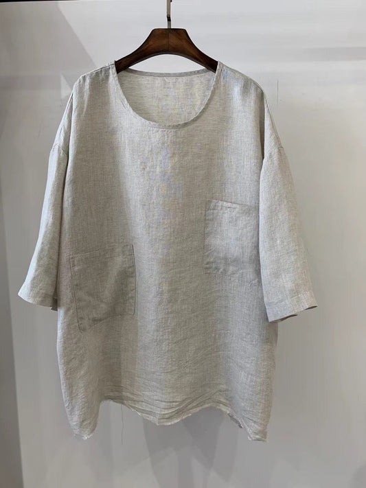 Grace | Women's Relaxed-Fit Linen Patch-Pocket Tunic Gray