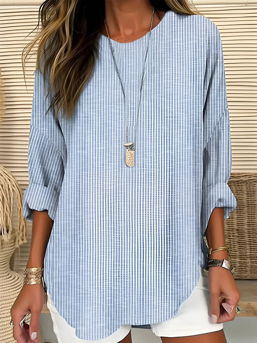 Camila | Women's Relaxed-Fit Long-Sleeve Striped Crew Neck Blouse Blue