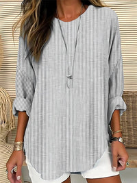 Camila | Women's Relaxed-Fit Long-Sleeve Striped Crew Neck Blouse Grey