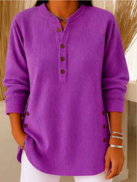 Camila | Women's Relaxed-Fit Longline Henley Ribbed Tunic Top Purple