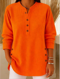 Camila | Women's Relaxed-Fit Longline Henley Ribbed Tunic Top Orange