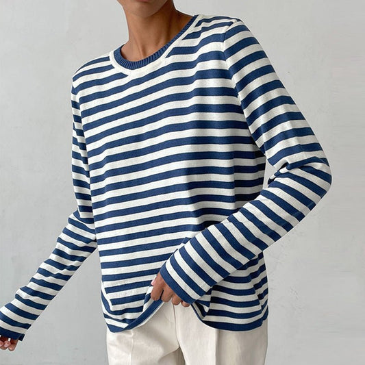 Evelyn | Women's Relaxed-Fit Nautical Striped Long Sleeve Sweater Blue