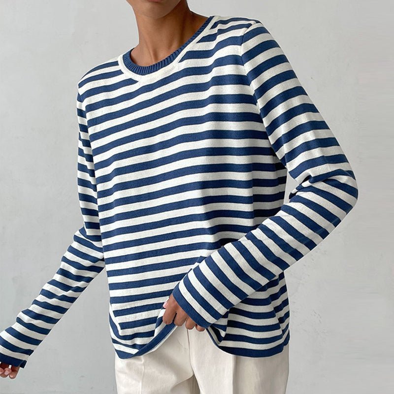 Evelyn | Women's Relaxed-Fit Nautical Striped Long Sleeve Sweater Blue