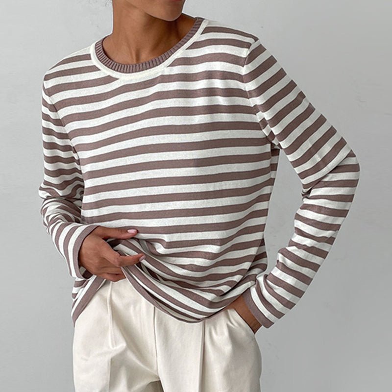 Evelyn | Women's Relaxed-Fit Nautical Striped Long Sleeve Sweater Brown