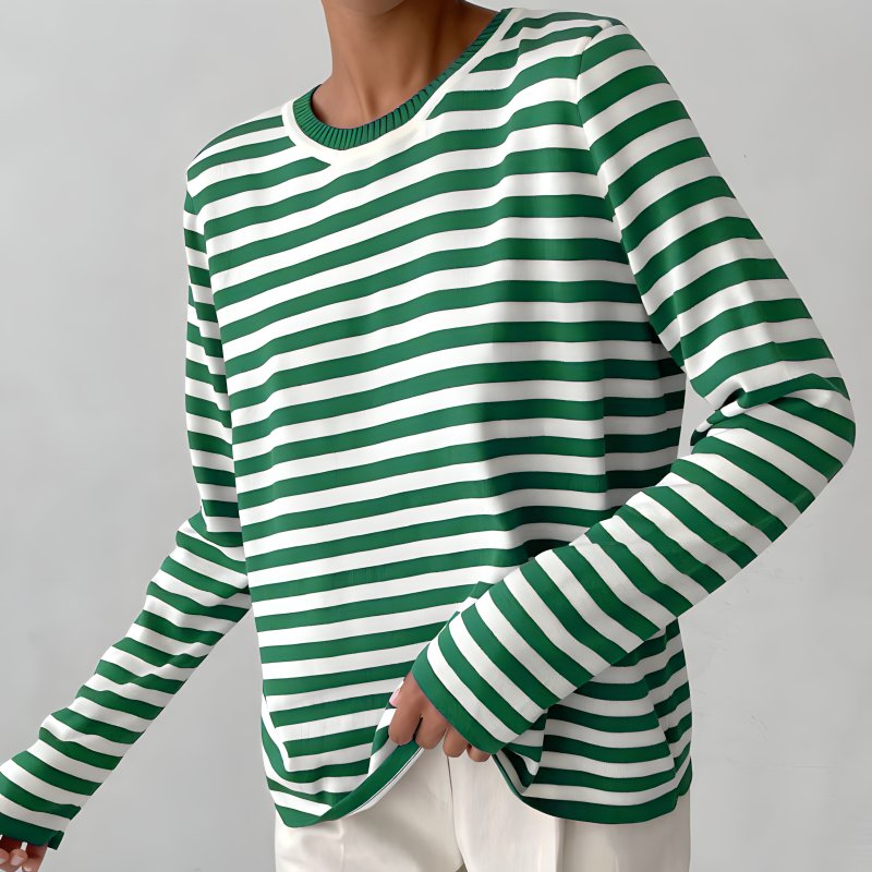 Evelyn | Women's Relaxed-Fit Nautical Striped Long Sleeve Sweater Green