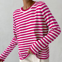 Evelyn | Women's Relaxed-Fit Nautical Striped Long Sleeve Sweater Pink