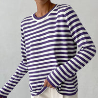 Evelyn | Women's Relaxed-Fit Nautical Striped Long Sleeve Sweater Purple