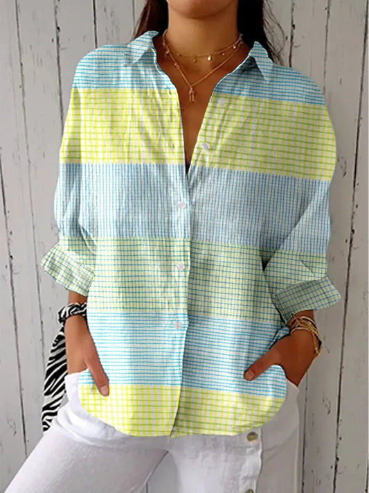 Madison | Women's Relaxed-Fit Pastel Grid Button-Front Blouse Multicolor