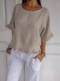 Aria | Women's Relaxed-Fit Ruffle-Hem Linen Blouse Beige