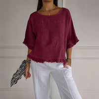 Aria | Women's Relaxed-Fit Ruffle-Hem Linen Blouse Red