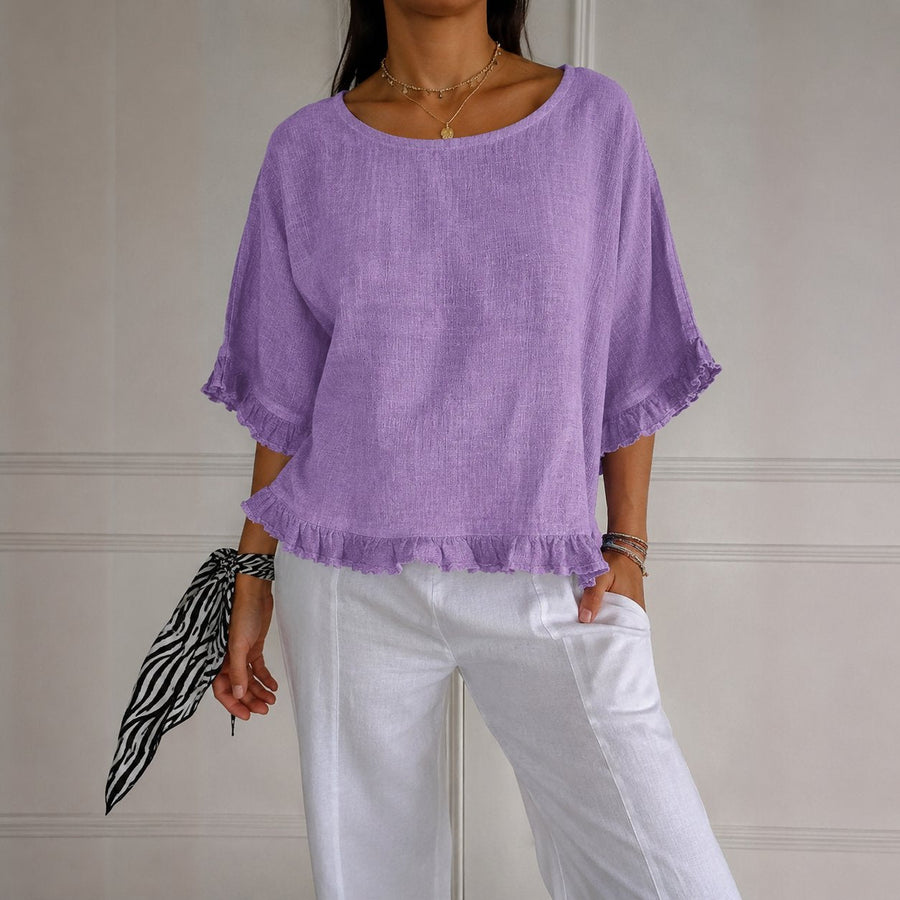 Aria | Women's Relaxed-Fit Ruffle-Hem Linen Blouse Purple