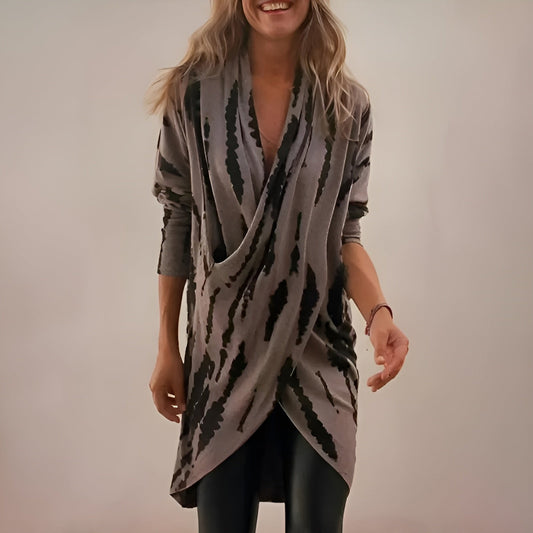 Olivia | Women's Relaxed V-Neck Abstract Print Draped Tunic S