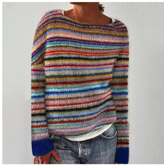 Aria | Women's Retro Striped Relaxed-Fit Knit Sweater Multicolor1