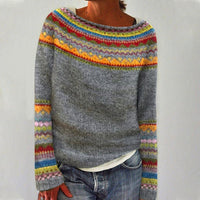 Aria | Women's Retro Striped Relaxed-Fit Knit Sweater Grey/Coloured