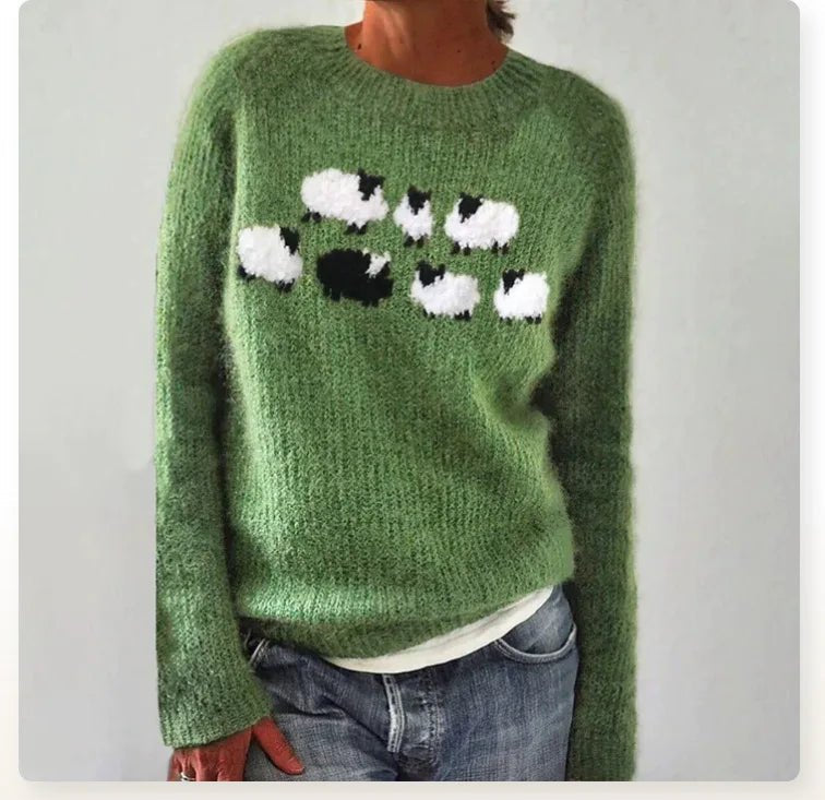 Aria | Women's Retro Striped Relaxed-Fit Knit Sweater Green
