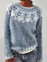 Aria | Women's Retro Striped Relaxed-Fit Knit Sweater Light Blue
