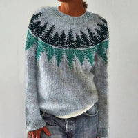 Aria | Women's Retro Striped Relaxed-Fit Knit Sweater LightBlue/Tree