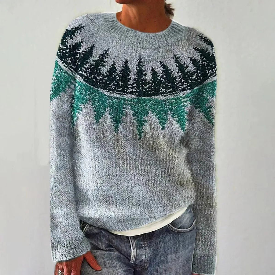 Aria | Women's Retro Striped Relaxed-Fit Knit Sweater LightBlue/Tree