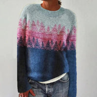Aria | Women's Retro Striped Relaxed-Fit Knit Sweater Blue