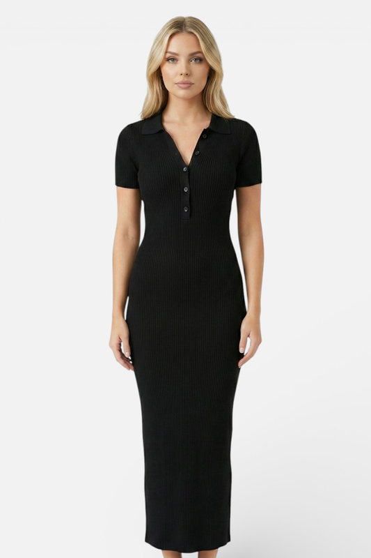 Noor Polo Maxi Dress Black