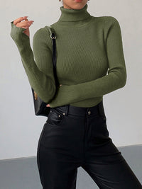 Scarlett | Women's Ribbed Turtleneck Lightweight Knit Sweater Green