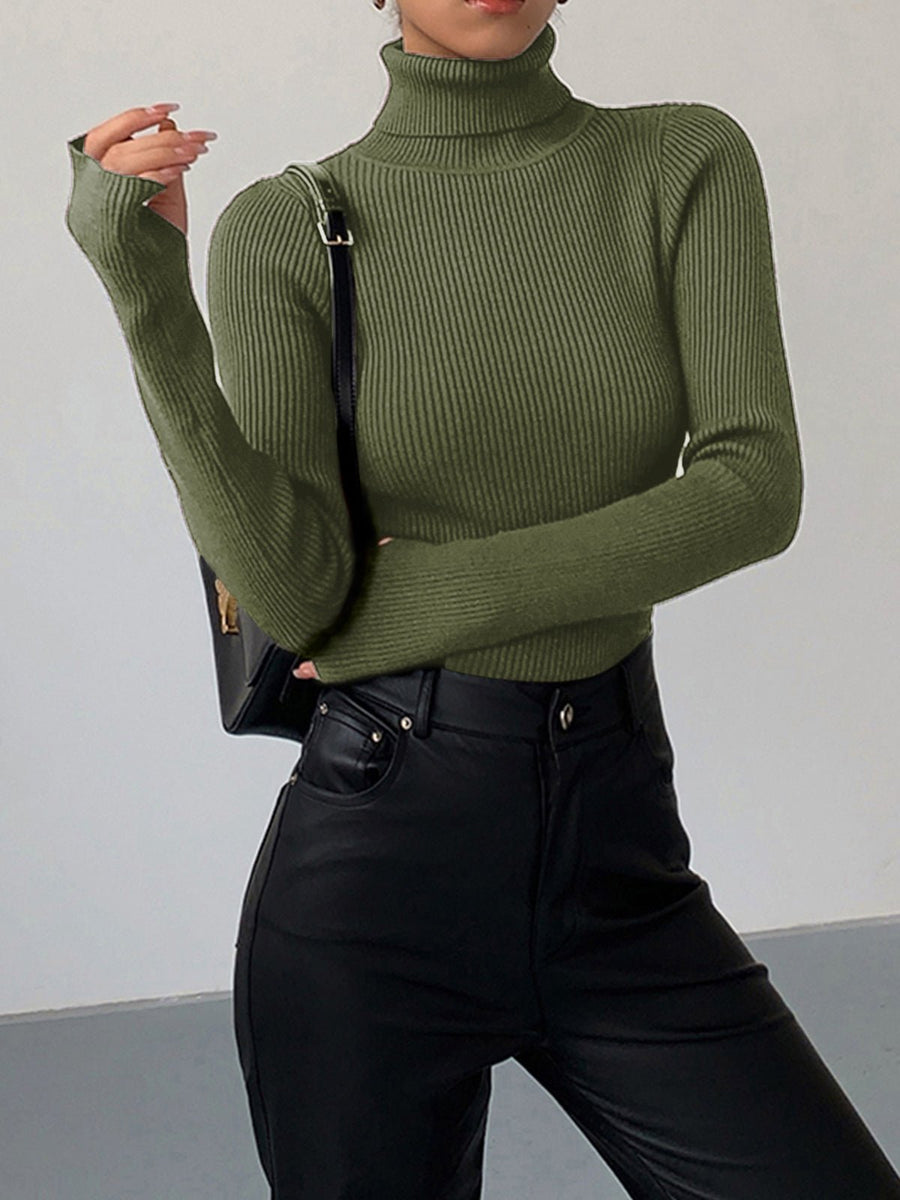 Scarlett | Women's Ribbed Turtleneck Lightweight Knit Sweater Green