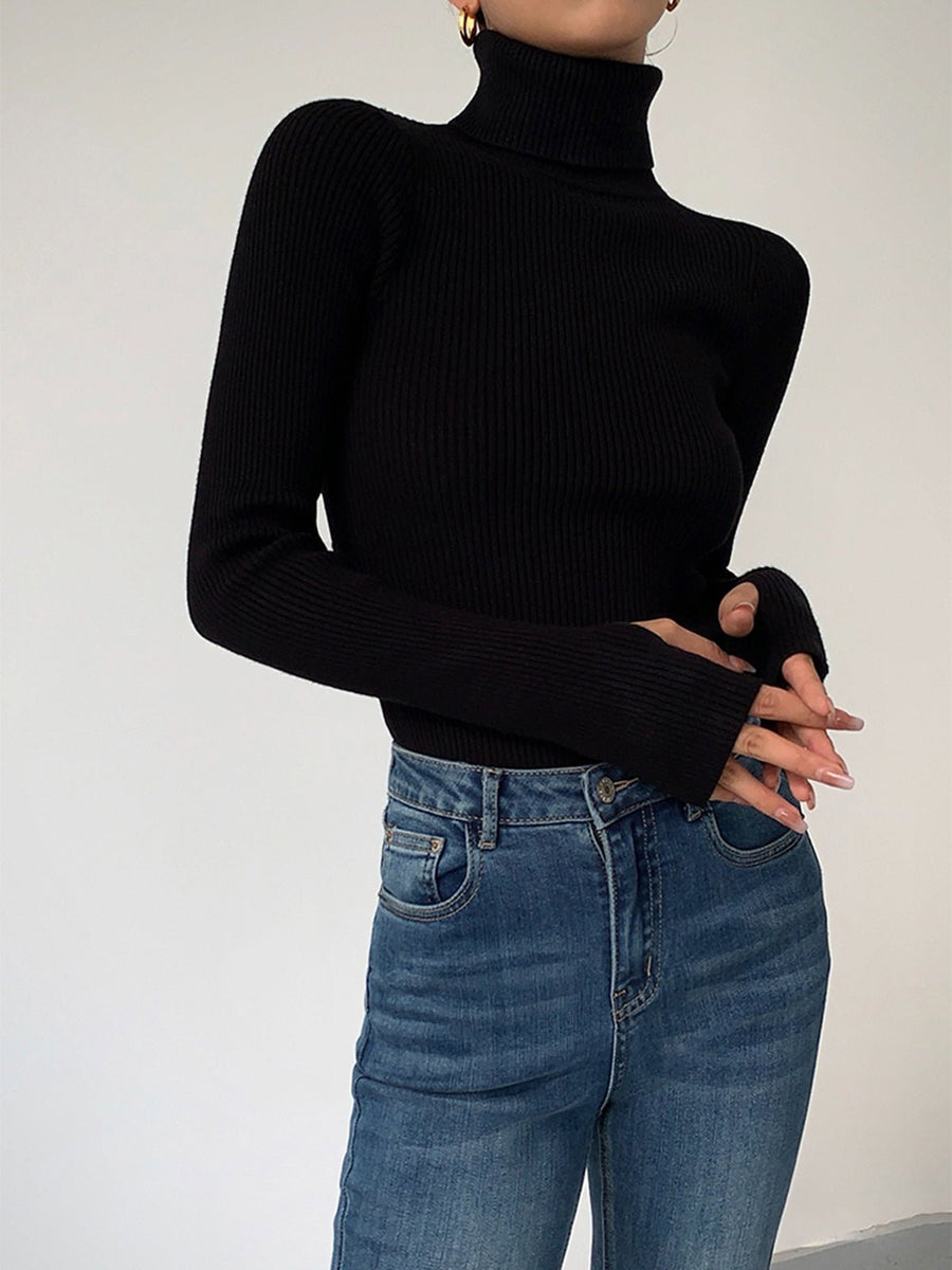 Scarlett | Women's Ribbed Turtleneck Lightweight Knit Sweater Black