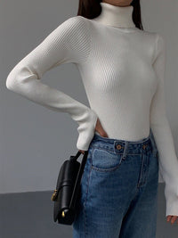 Scarlett | Women's Ribbed Turtleneck Lightweight Knit Sweater White