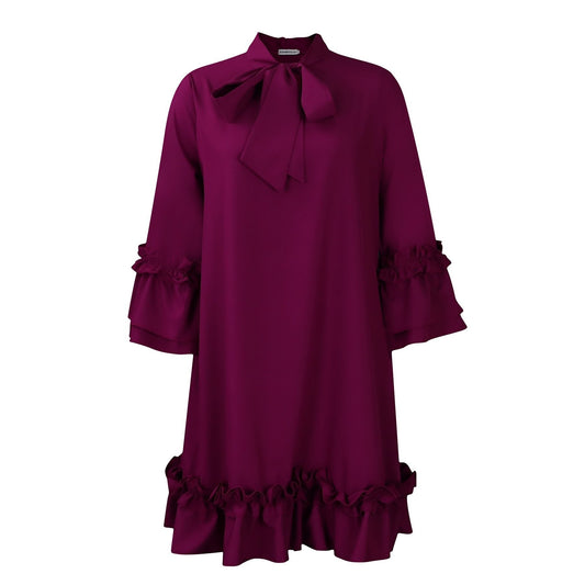 Madison | Women's Ruffle-Hem Bow-Neck Tunic Mini Dress purple