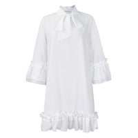 Madison | Women's Ruffle-Hem Bow-Neck Tunic Mini Dress White