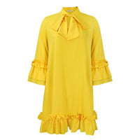 Madison | Women's Ruffle-Hem Bow-Neck Tunic Mini Dress Yellow