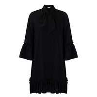 Madison | Women's Ruffle-Hem Bow-Neck Tunic Mini Dress Black