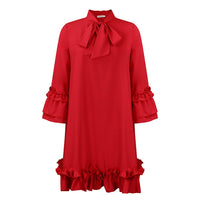Madison | Women's Ruffle-Hem Bow-Neck Tunic Mini Dress Red