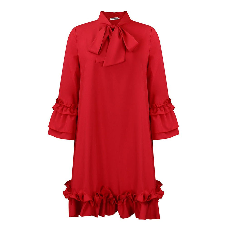 Madison | Women's Ruffle-Hem Bow-Neck Tunic Mini Dress Red