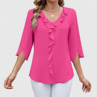 Charlotte | Women's Ruffle V-Neck Half-Sleeve Chiffon Blouse Pink