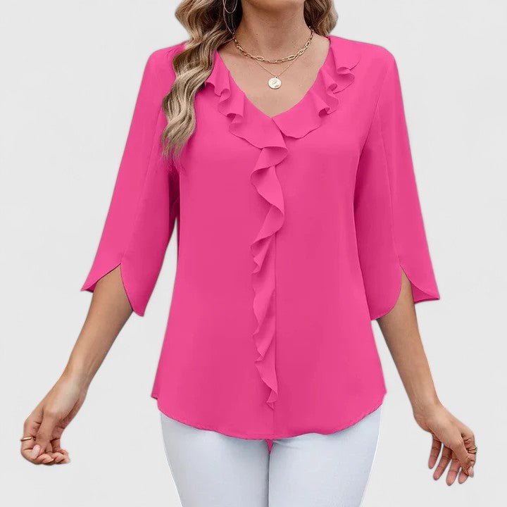 Charlotte | Women's Ruffle V-Neck Half-Sleeve Chiffon Blouse Pink