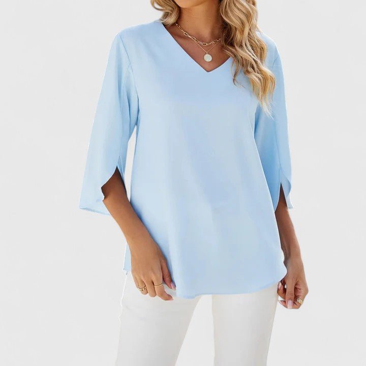 Charlotte | Women's Ruffle V-Neck Half-Sleeve Chiffon Blouse Classic Blue