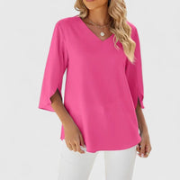 Charlotte | Women's Ruffle V-Neck Half-Sleeve Chiffon Blouse Classic Pink