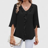 Charlotte | Women's Ruffle V-Neck Half-Sleeve Chiffon Blouse Black