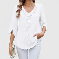 Charlotte | Women's Ruffle V-Neck Half-Sleeve Chiffon Blouse White